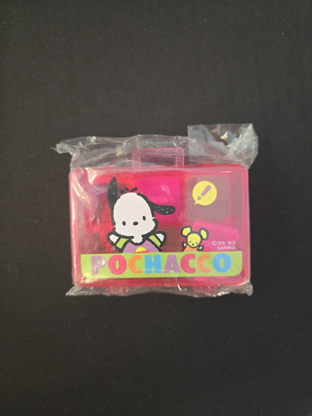 Vntg Sanrio 1993 Pochacco Pink Suitcase Stamp Set NIB 3"x2.5"